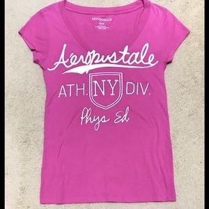 🔥EUC AEROPOSTALE REALLY CUTE PRETTY PINK&WHITE V-NECK SHORT SLEEVE SHIRT!!